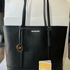 Michael Kors NWT Black Leather Jet Set Travel Large Should Tote Bag